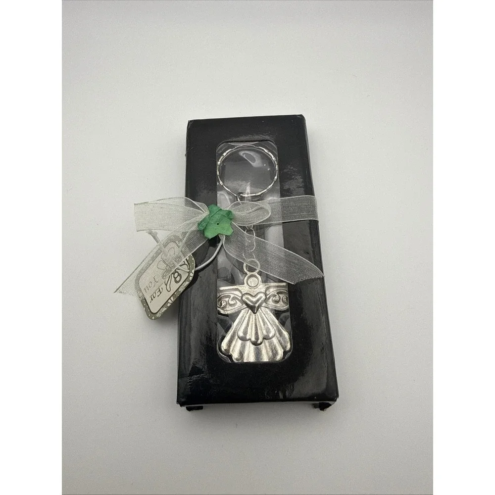 Fashioncraft Silver Metal Angel Keychain Heart Detail Gift Boxed Religious Favor